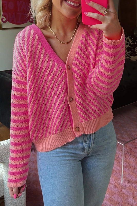 Pink Striped Buttoned Sweater