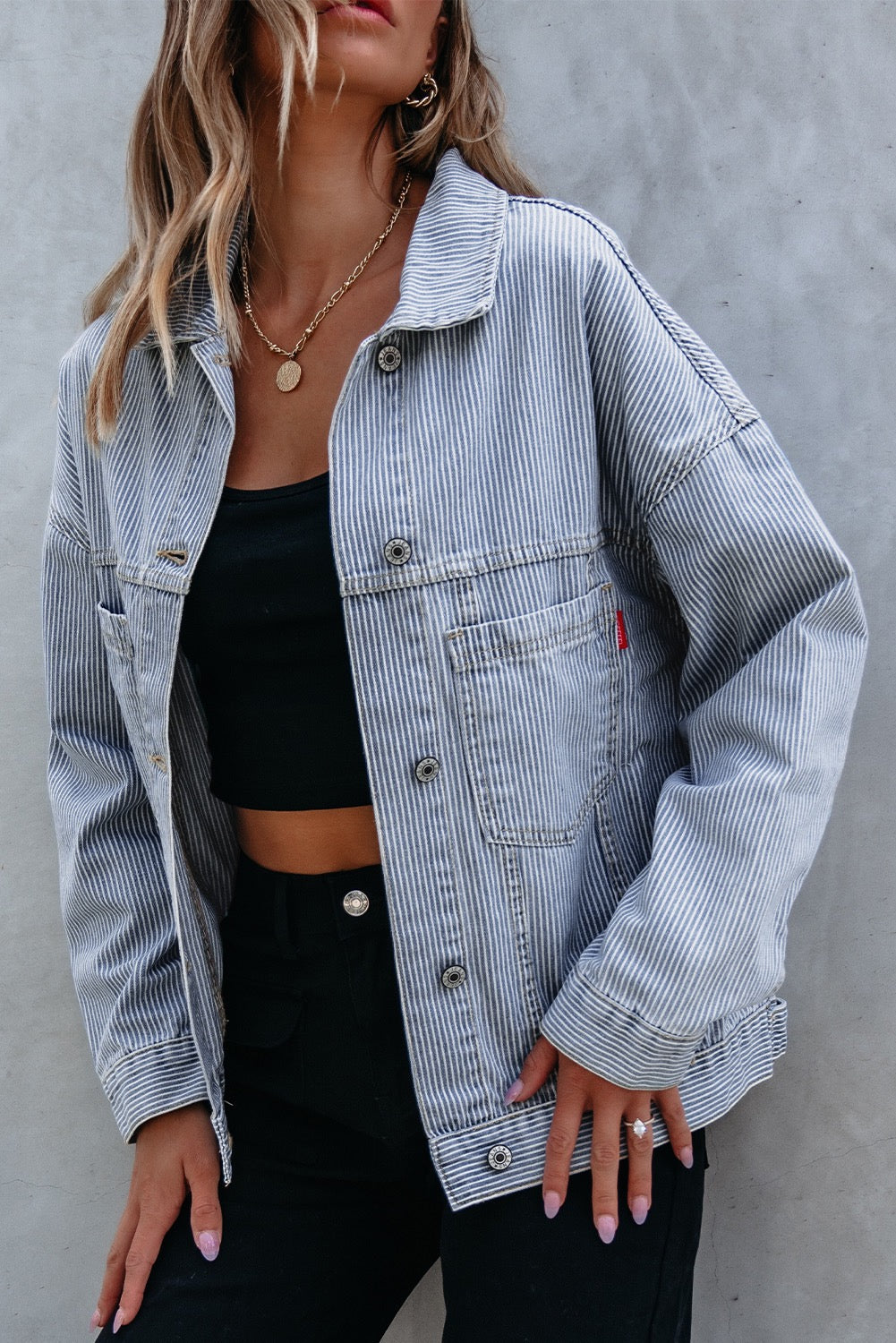 Pinstripe Denim Jacket