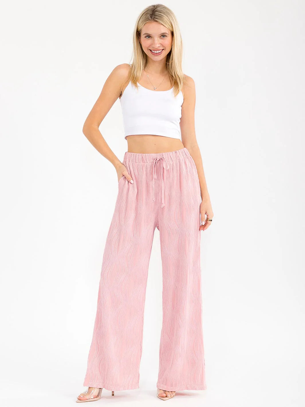 Rosewater Silk Wide Leg Pants