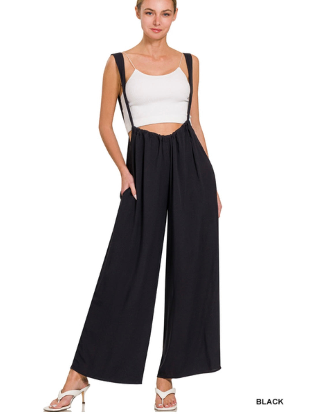 Woven Tie Back Suspender Jumpsuit