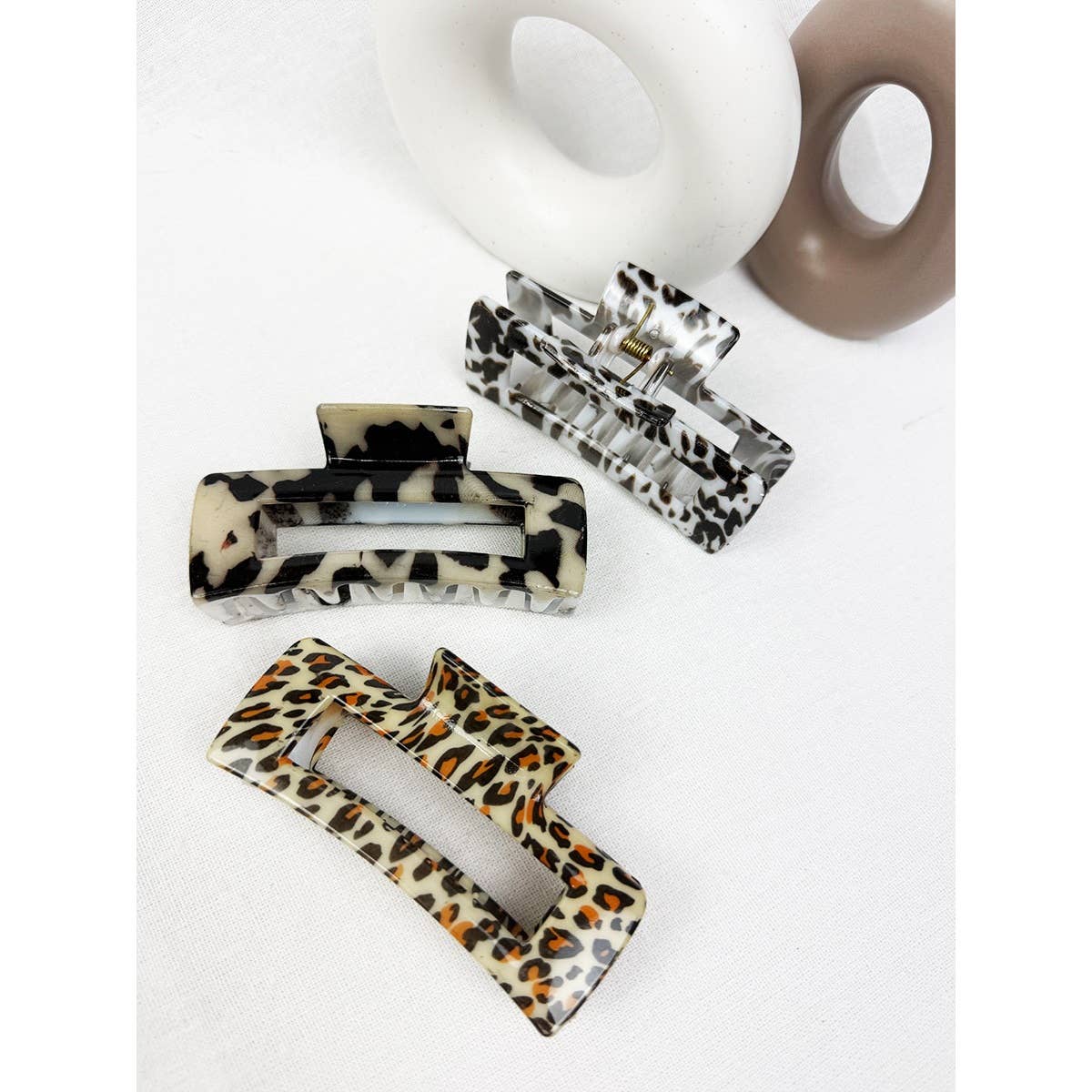 Leopard Print Rectangle Hair Claw Clip