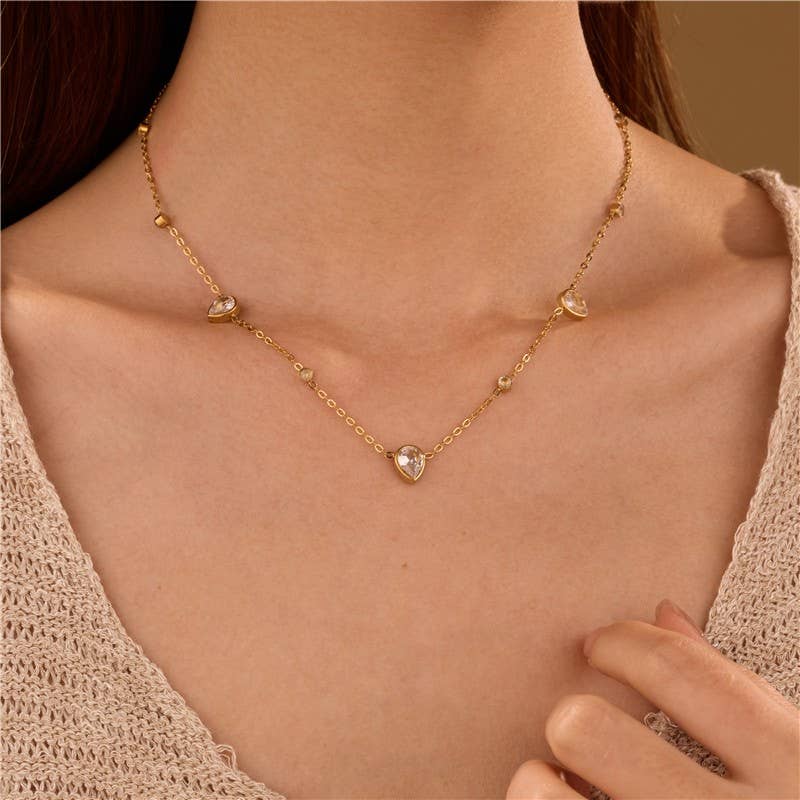 18K STAINLESS STEEL TARNISH FREE CZ NECKLACE