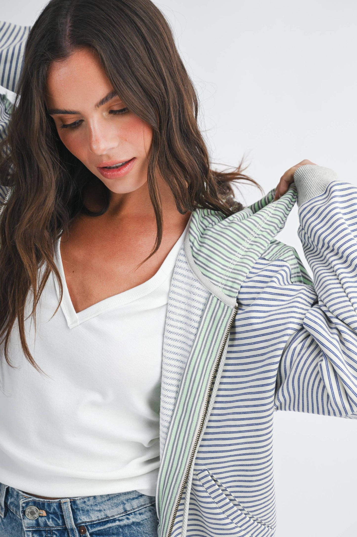 Salt Air Stripe Zip Hoodie