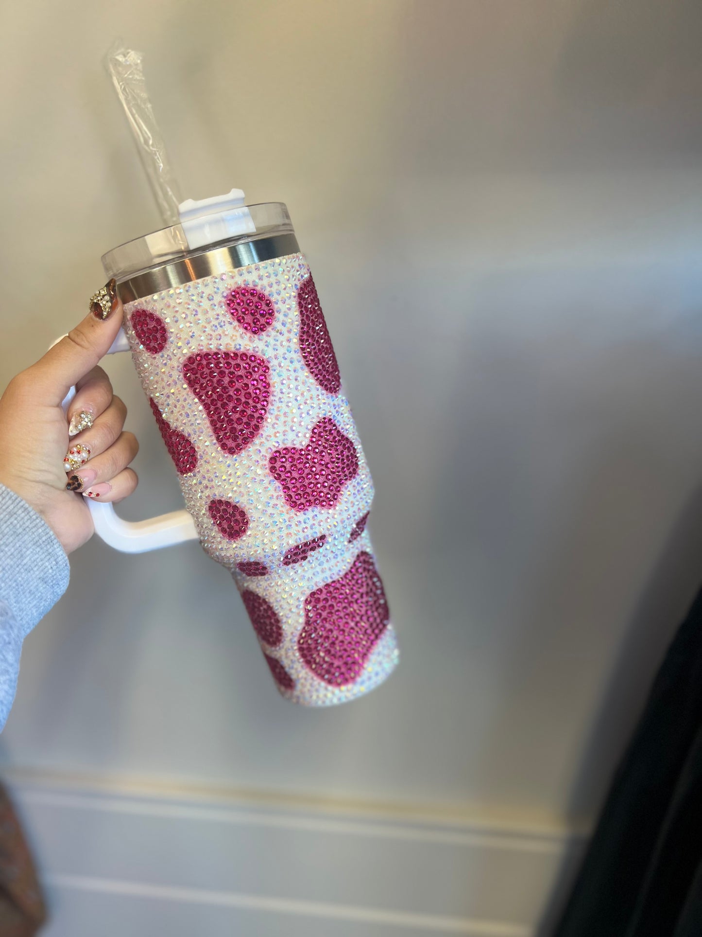 Hot Pink Cow Sparkle Tumbler