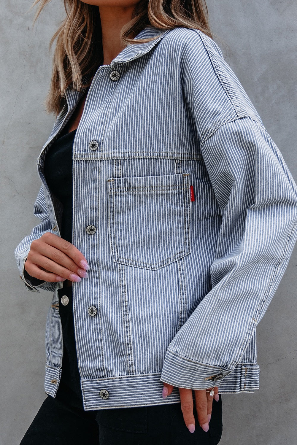 Pinstripe Denim Jacket