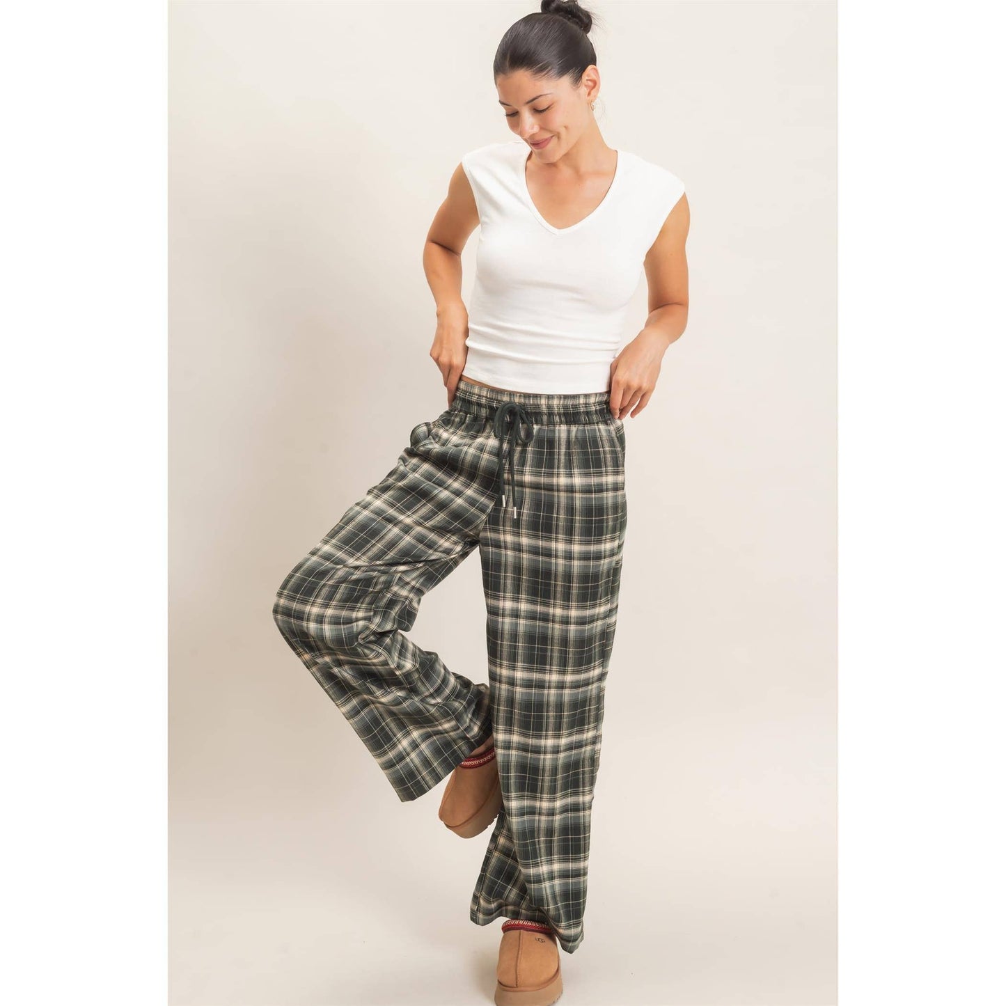 Plaid Wide-Leg Pants
