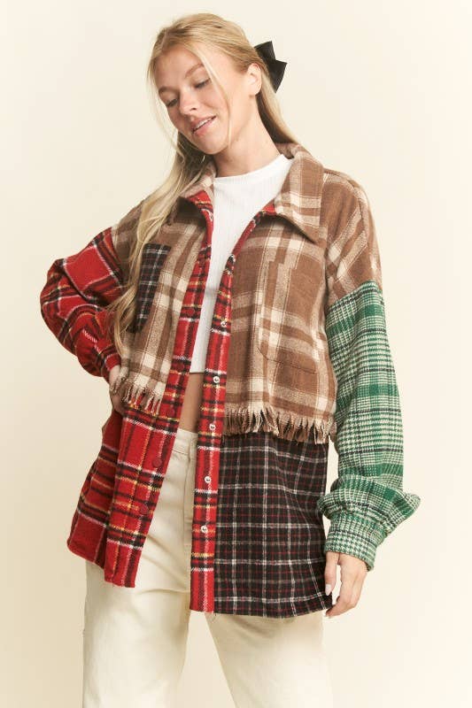 PATCHWORK PLAID SHACKET
