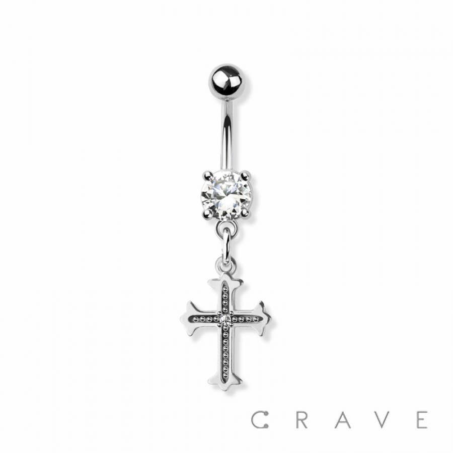CROSS DANGLE 316L SURGICAL STEEL NAVEL BELLY RING