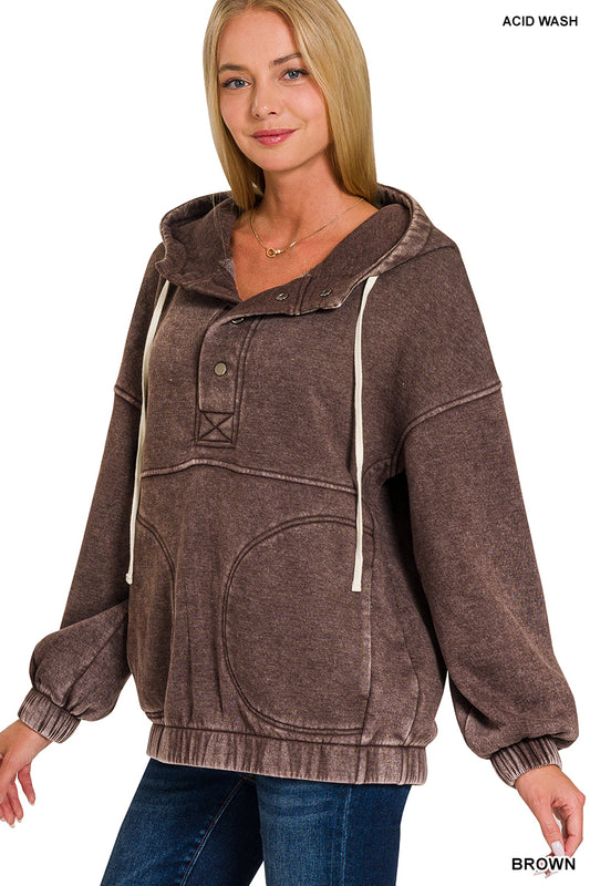 Acid Wash Oversized Pocket Hoodie