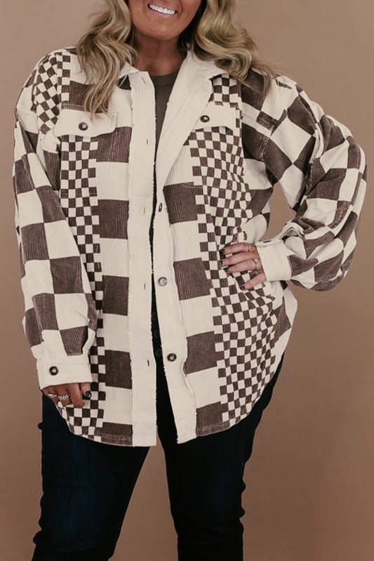 Plus Brown Checkered Shacket