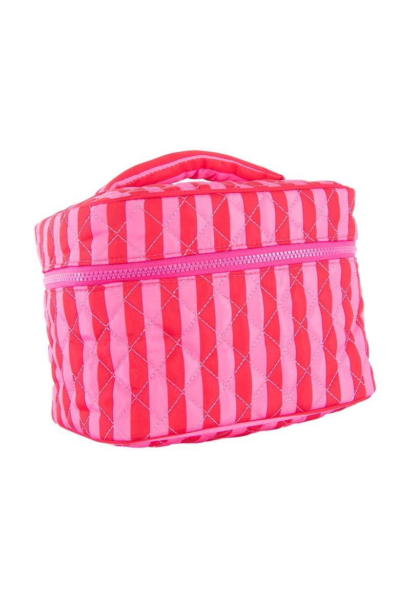 Pink and Hot Pink Striped Quilted Makeup Bag