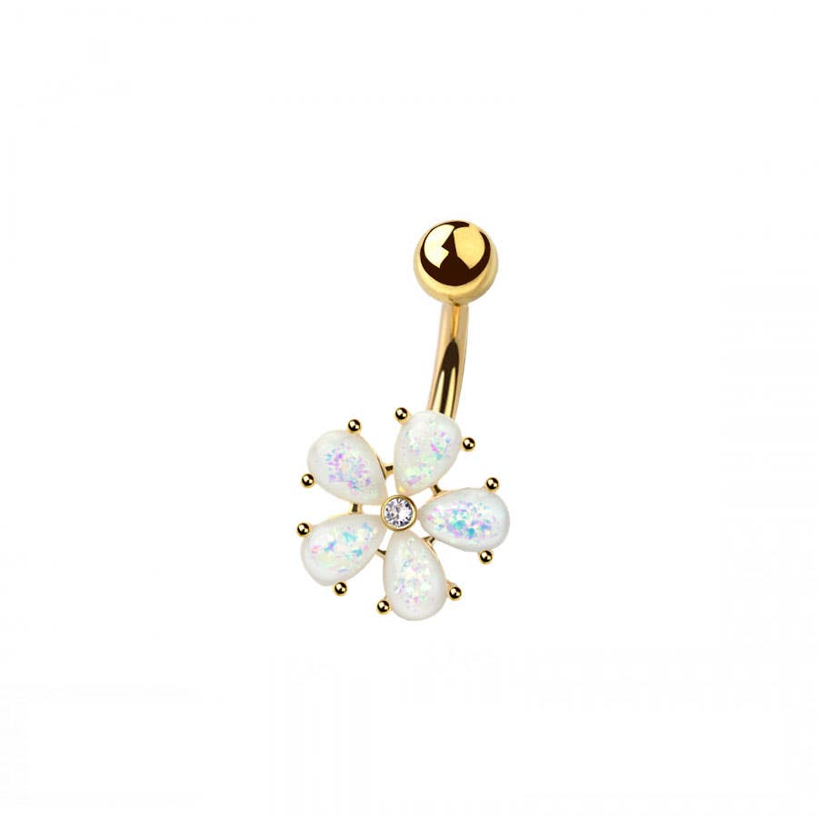 316L SURGICAL STEEL OPAL FLOWER NON DANGLE BELLY BUTTON NAVE