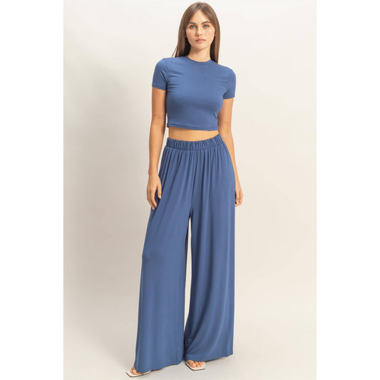 Midnight Navy Top & Wide Leg Pants Set