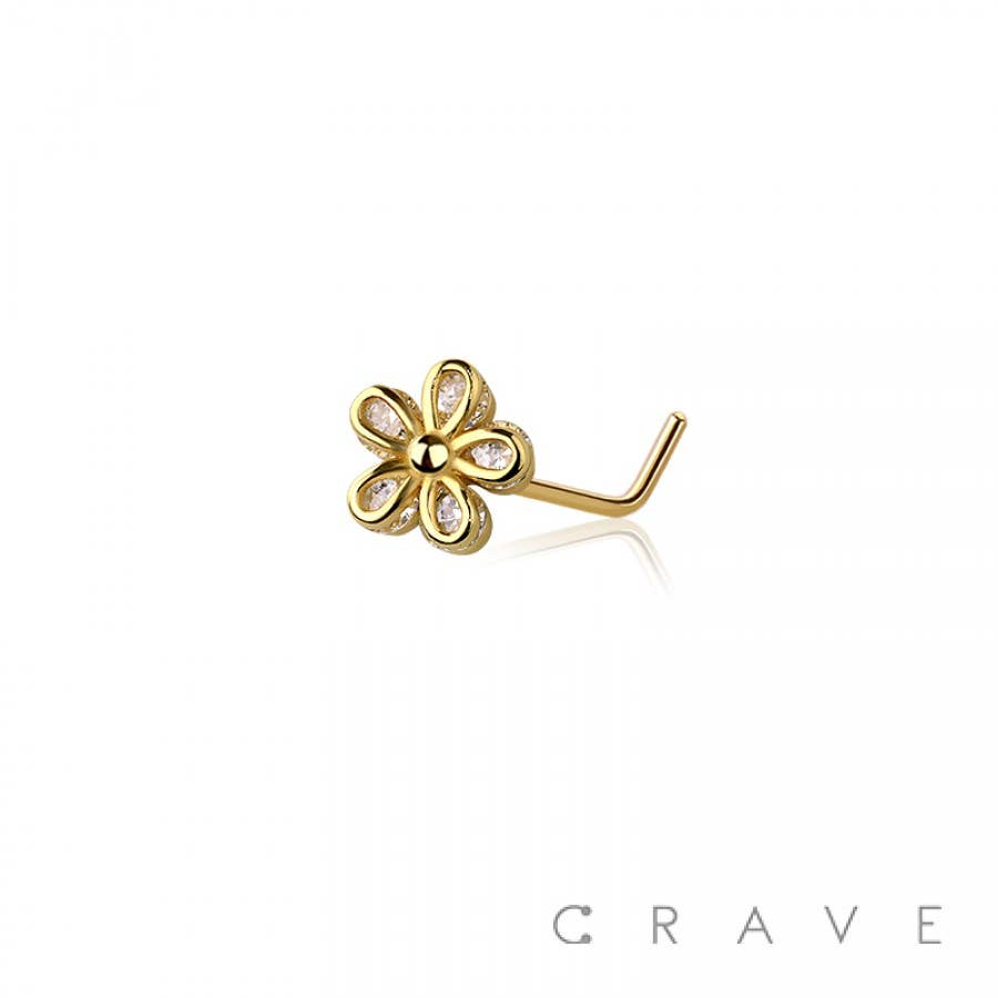 MULTI CZ FLOWER 316L SURGICAL STEEL L-SHAPE NOSE RING