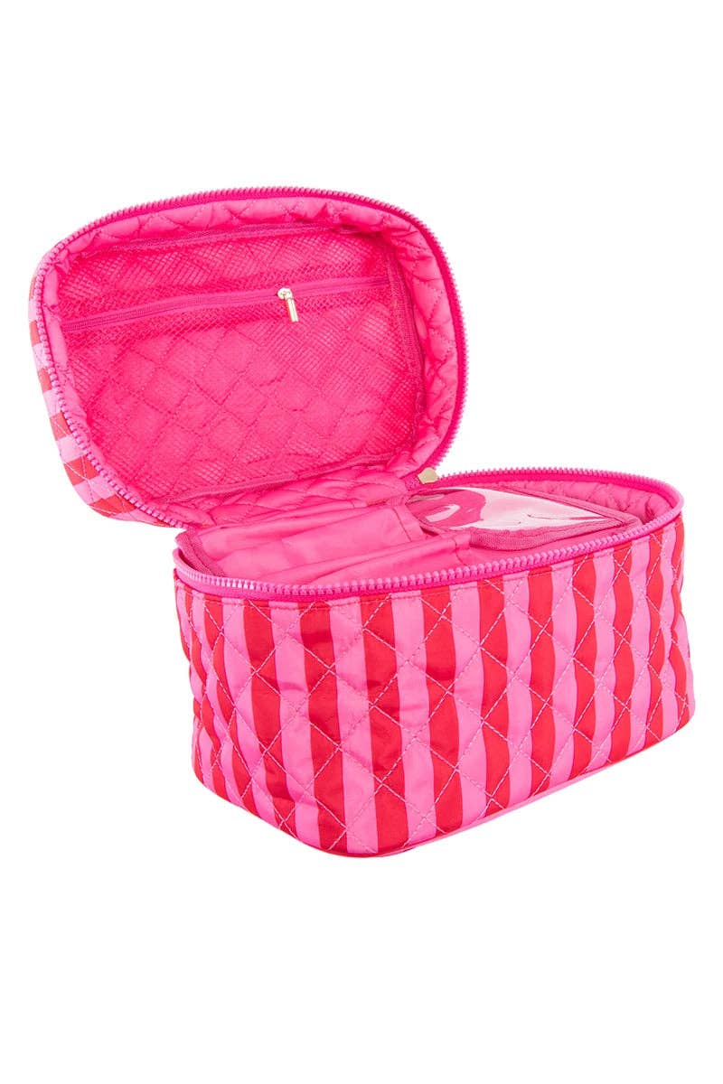 Pink and Hot Pink Striped Quilted Makeup Bag