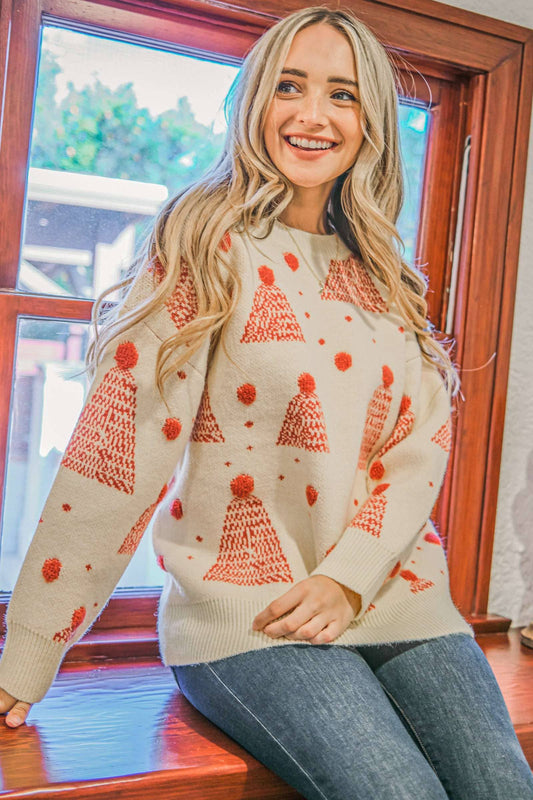 Holiday Tree Pompom Sweater - Festive Design