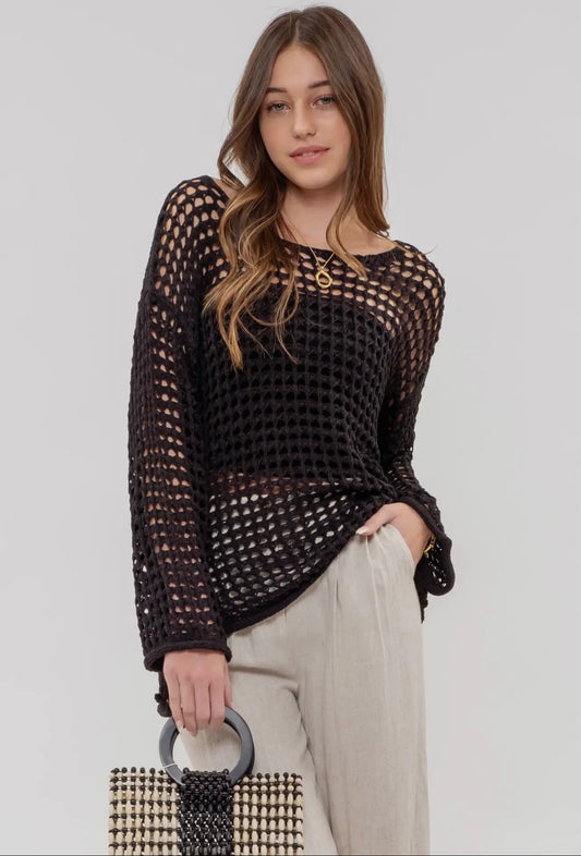 Oversized Sheer Crochet Pullover