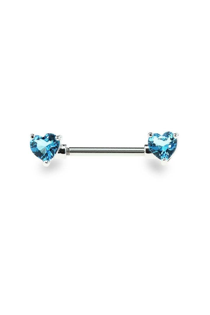 DOUBLE HEART CZ PRONG SET 316L SURGICAL STEEL NIPPLE BARS