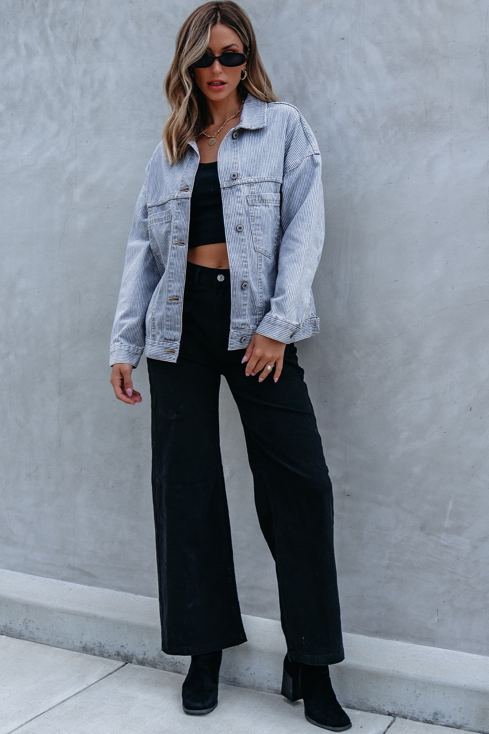 Pinstripe Denim Jacket