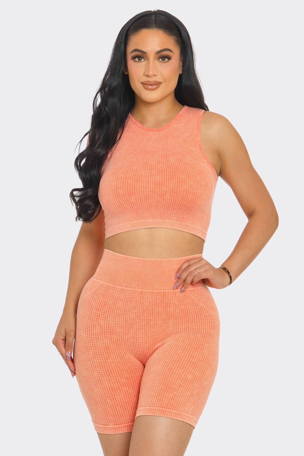 Mineral Wash Cropped Tank Top and Biker Short Set