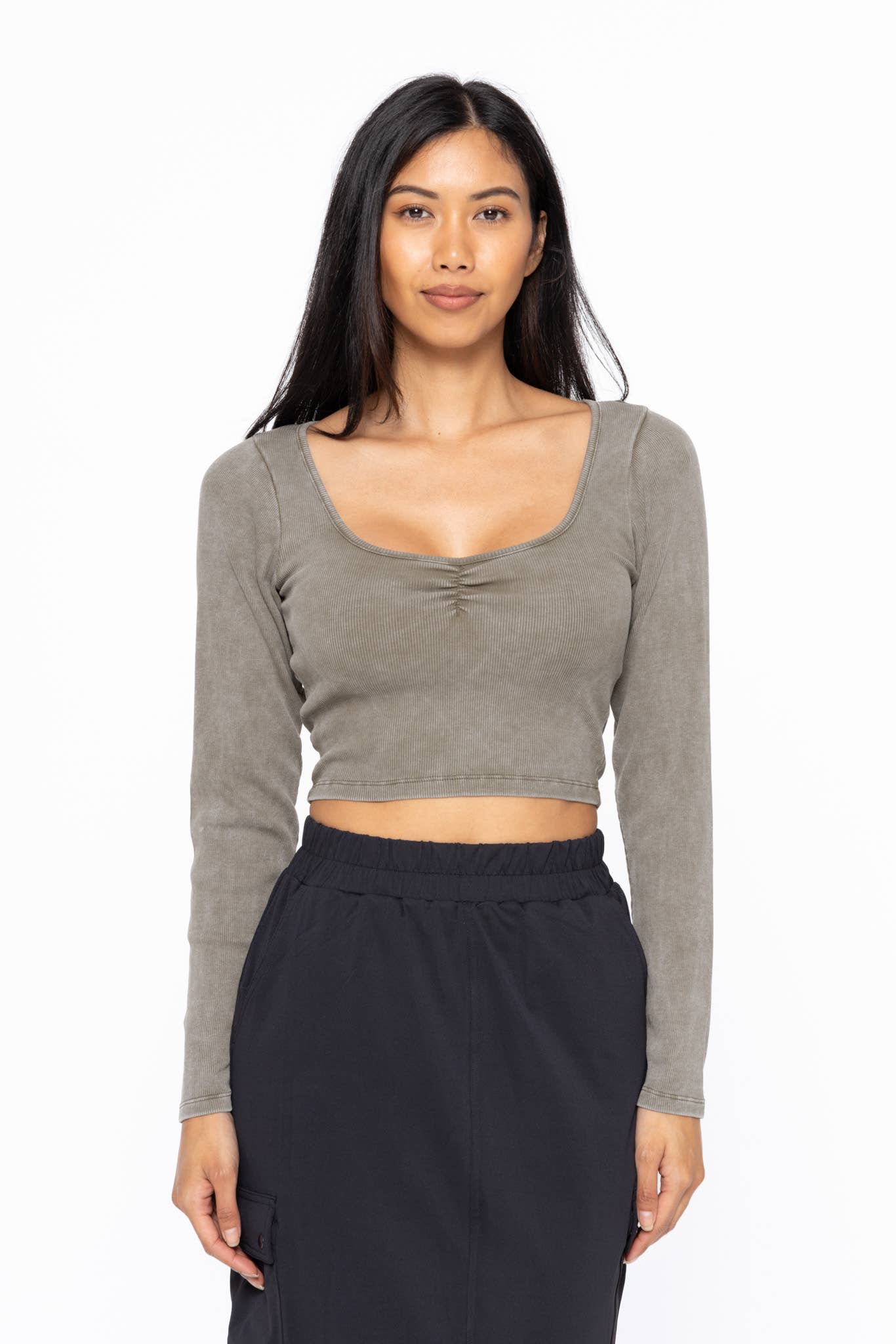 MonoB Olive Green Sweetheart Rib Crop Top