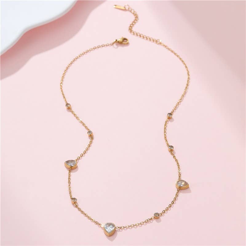 18K STAINLESS STEEL TARNISH FREE CZ NECKLACE