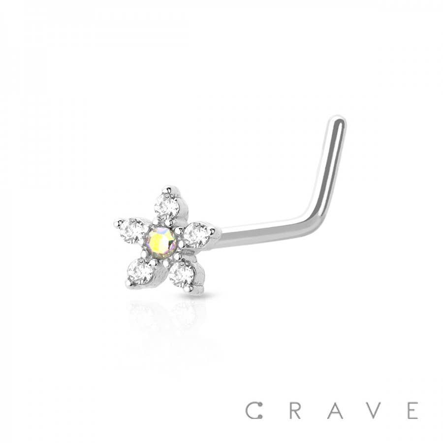 5 CZ FLOWER TOP 316L SURGICAL STEEL NOSE
