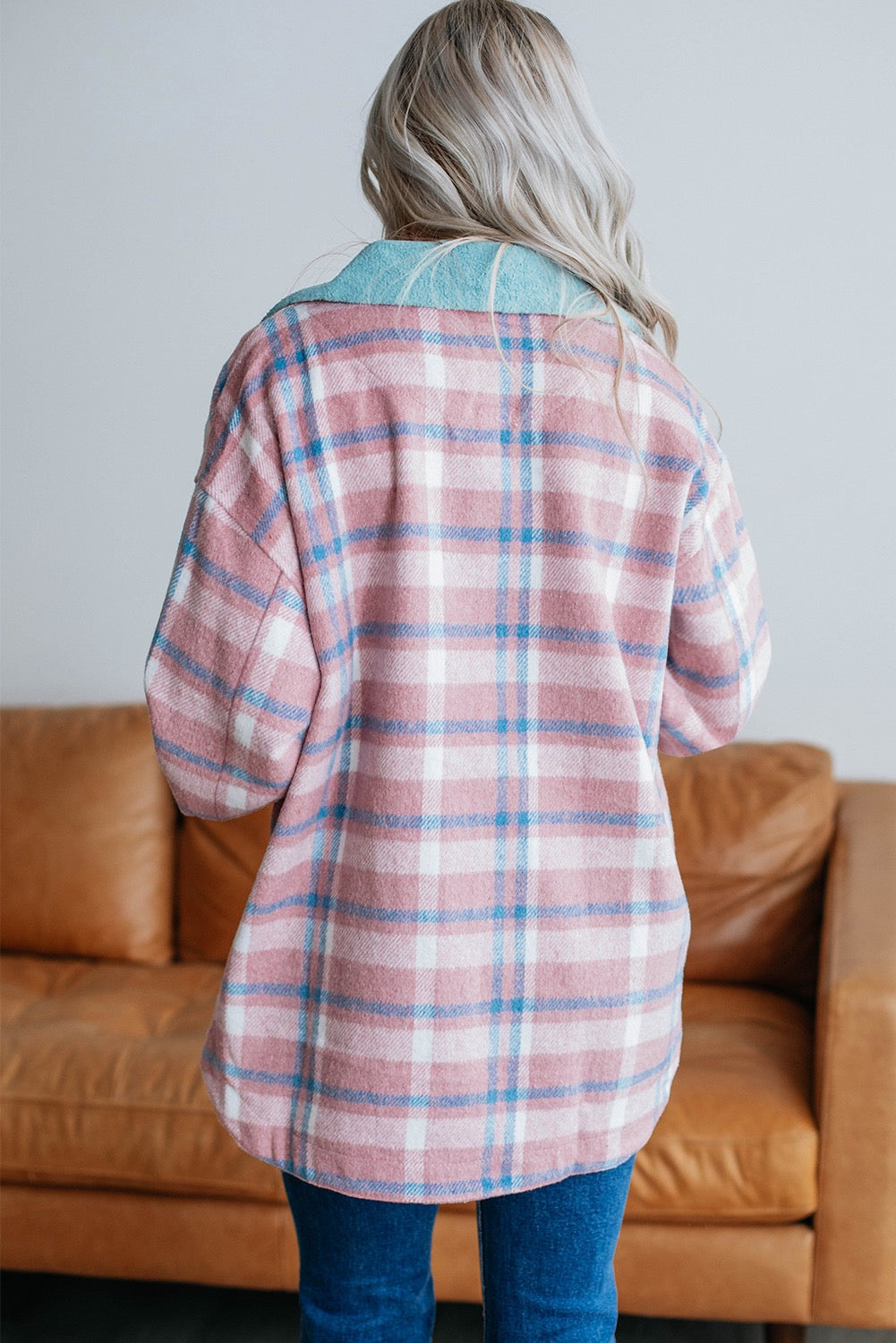 Pink Plaid Print Shacket