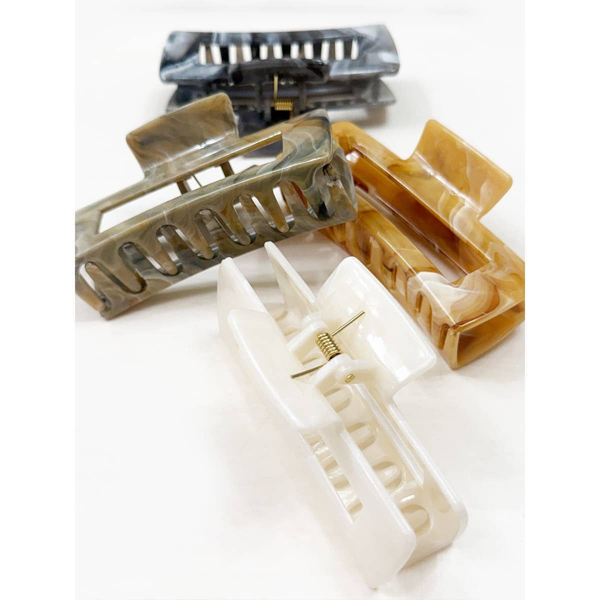 Neutral Tone Marble Pattern Rectangle Hair Claw