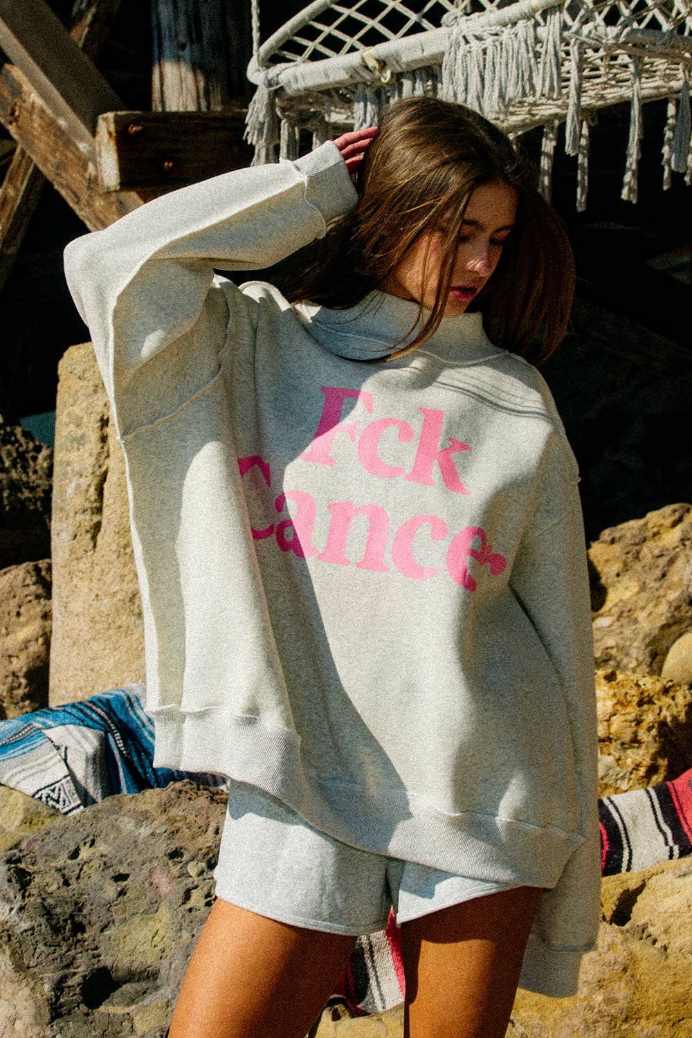 FCKCANCER Reversible Mock Sweatshirt