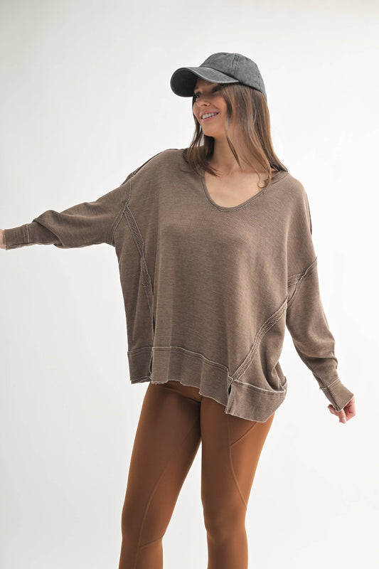 MonoB Cotton Blend Waffle Knit Oversized Long Sleeve