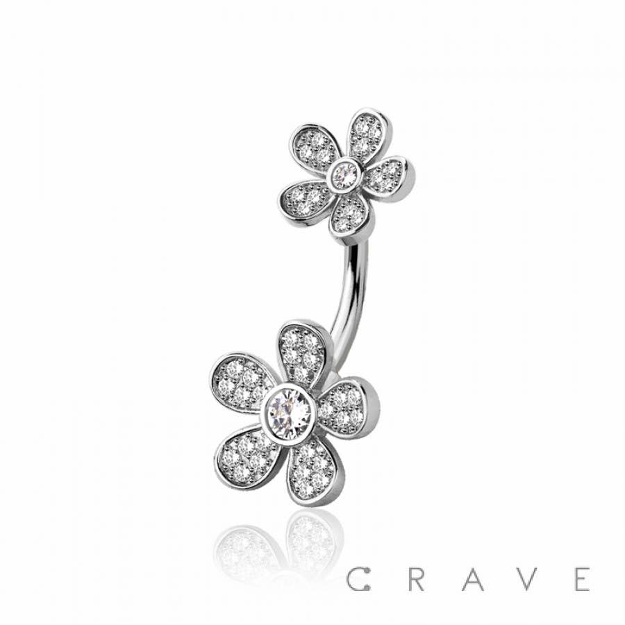 DOUBLE GEM DAISY 316L SURGICAL STEEL NAVEL BELLY RING