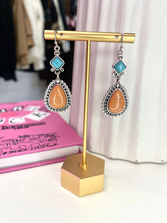 Orange Turquoise Drop Earring