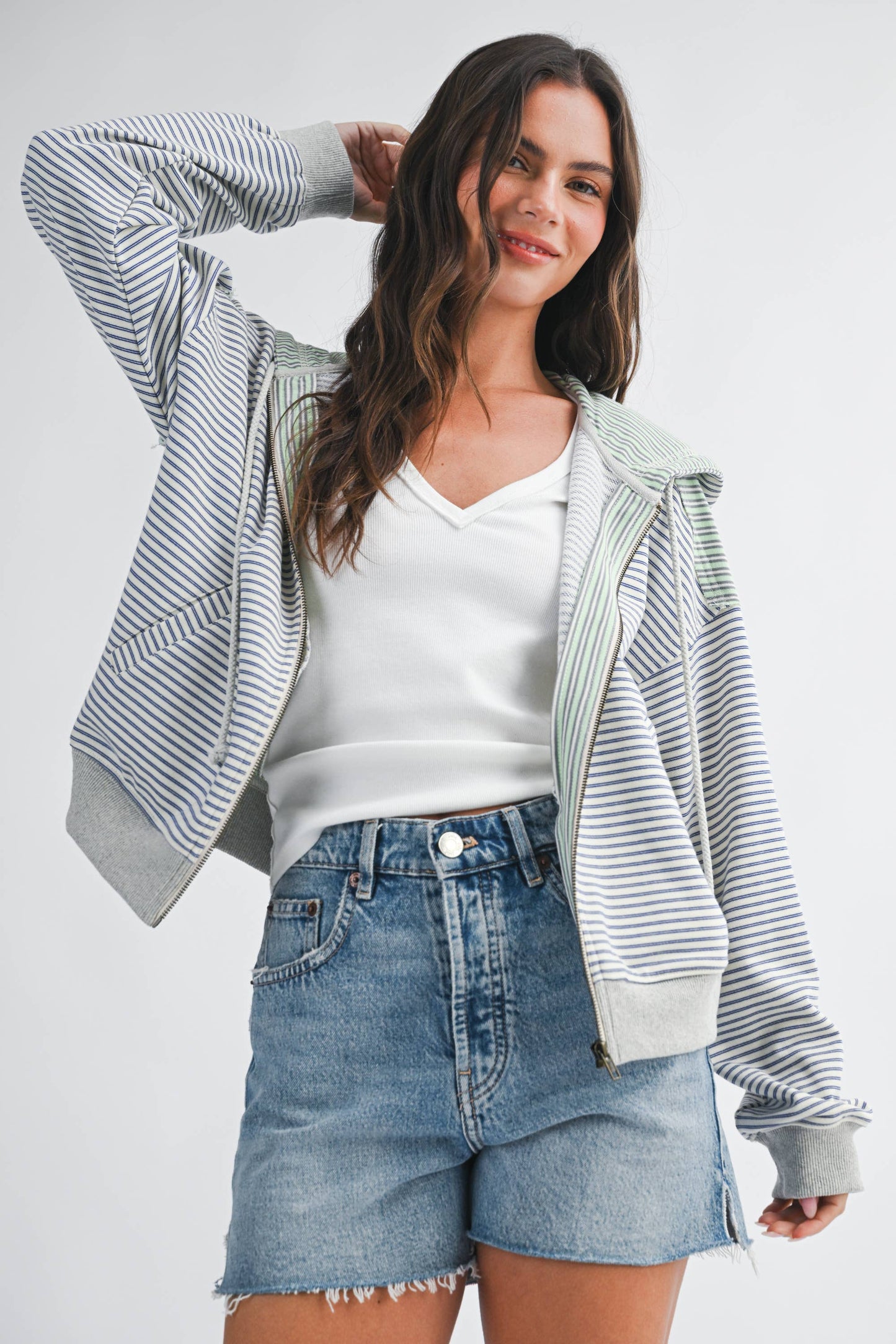 Salt Air Stripe Zip Hoodie