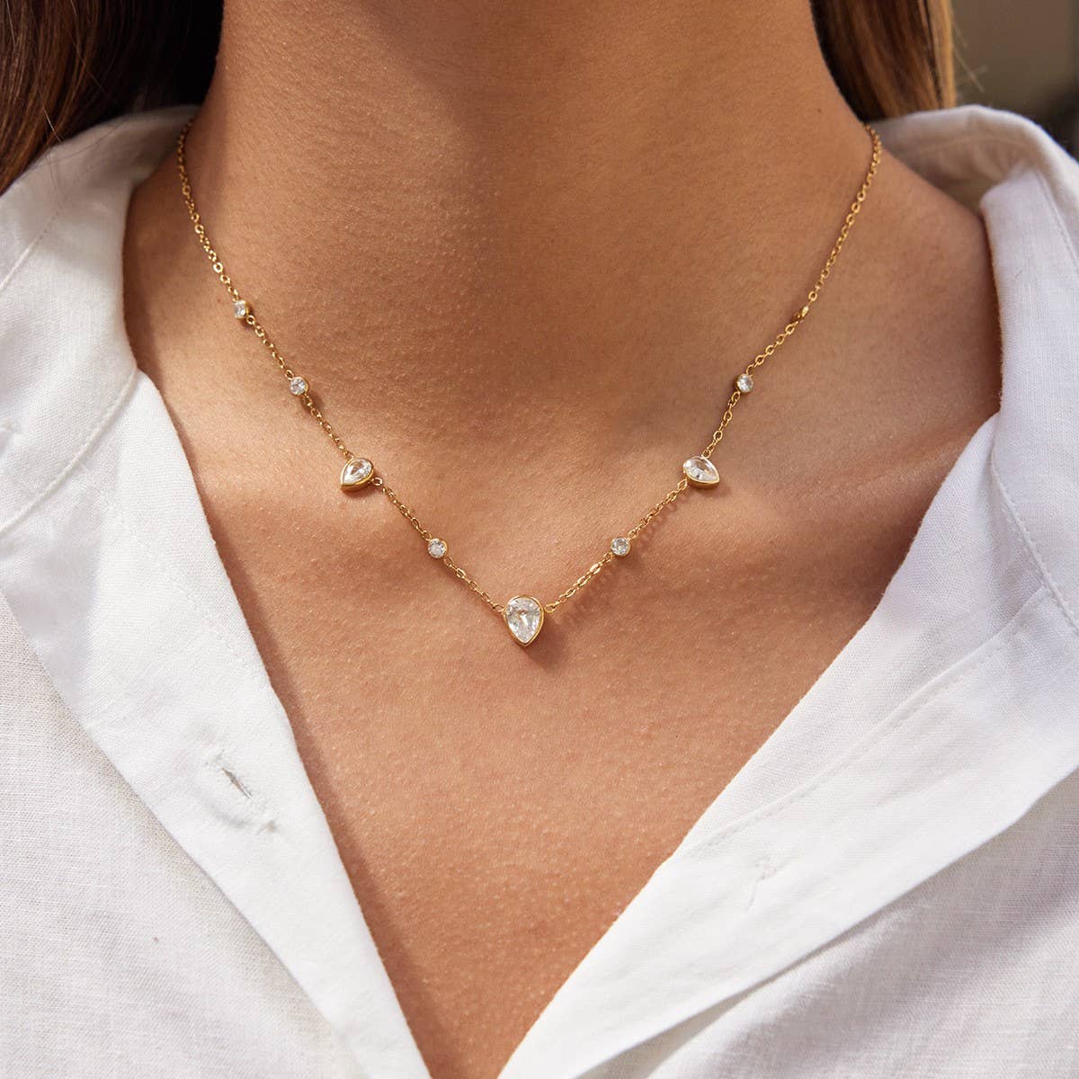 18K STAINLESS STEEL TARNISH FREE CZ NECKLACE