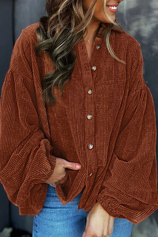 Corduroy Puff Sleeve Blouse