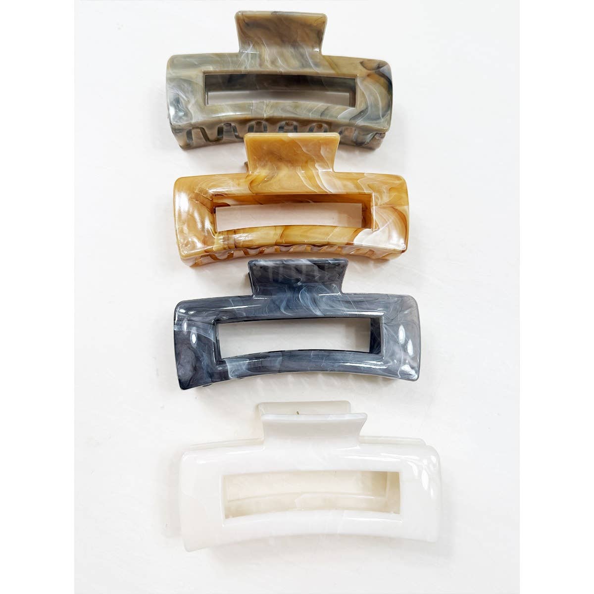Neutral Tone Marble Pattern Rectangle Hair Claw