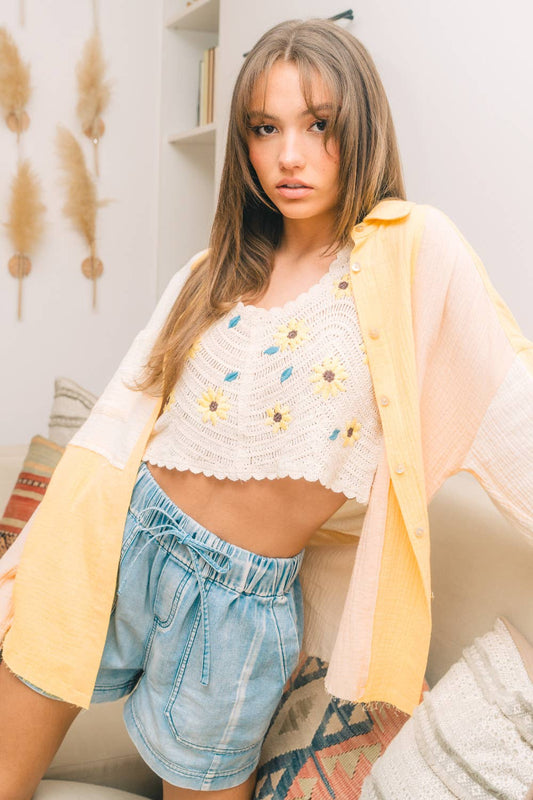 Color Blocked Button Down Shirt