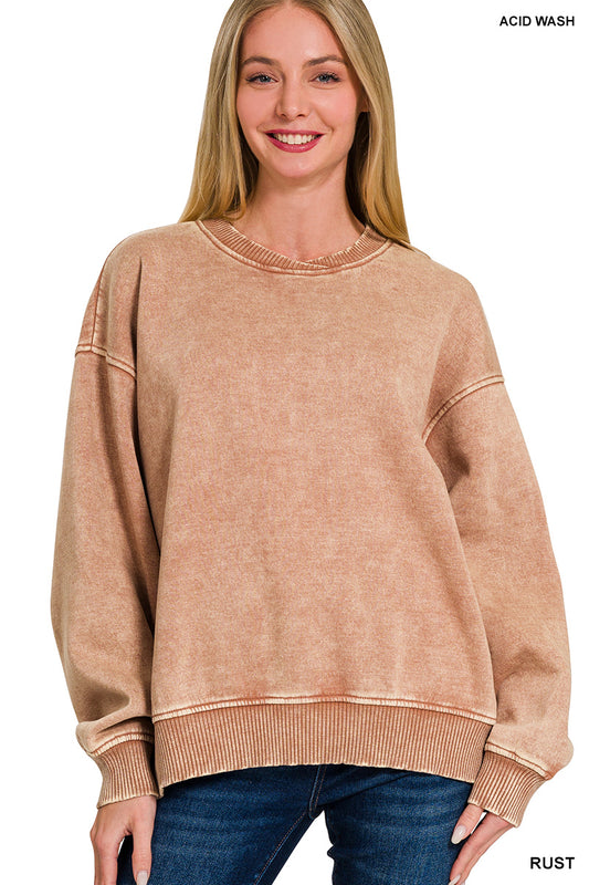 Zenana Oversized Fleece Crew