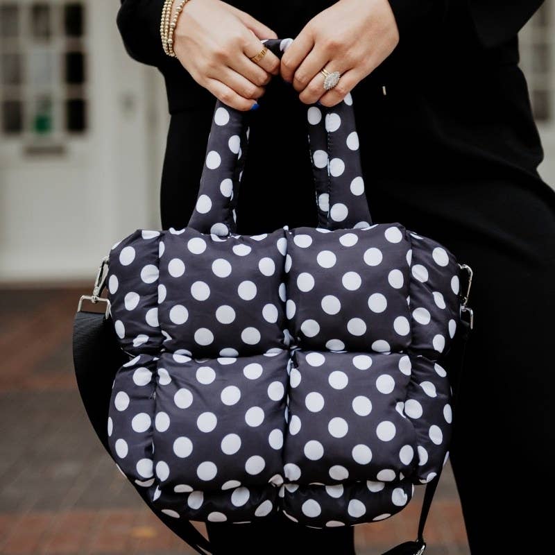 Black and White Polka Dot Wholesale Mini Puffer Tote Bag