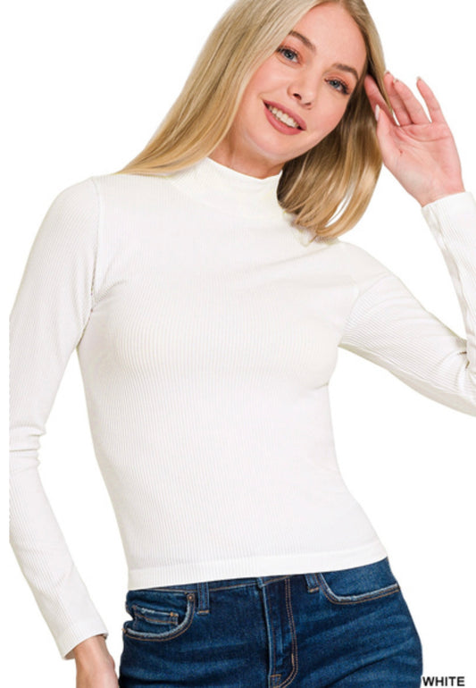 Zenana Ribbed Mock Neck Long Sleeve