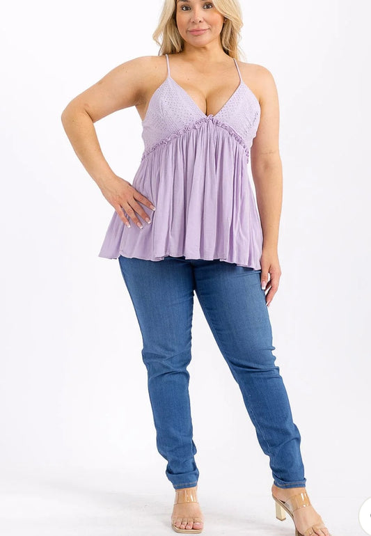 Plus Lavender Eyelet Tank