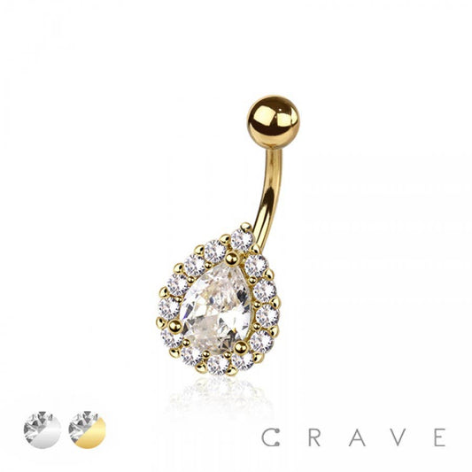 CZ PAVED TEAR DROP 316L SURGICAL STEEL NAVEL RING