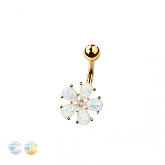316L SURGICAL STEEL OPAL FLOWER NON DANGLE BELLY BUTTON NAVE