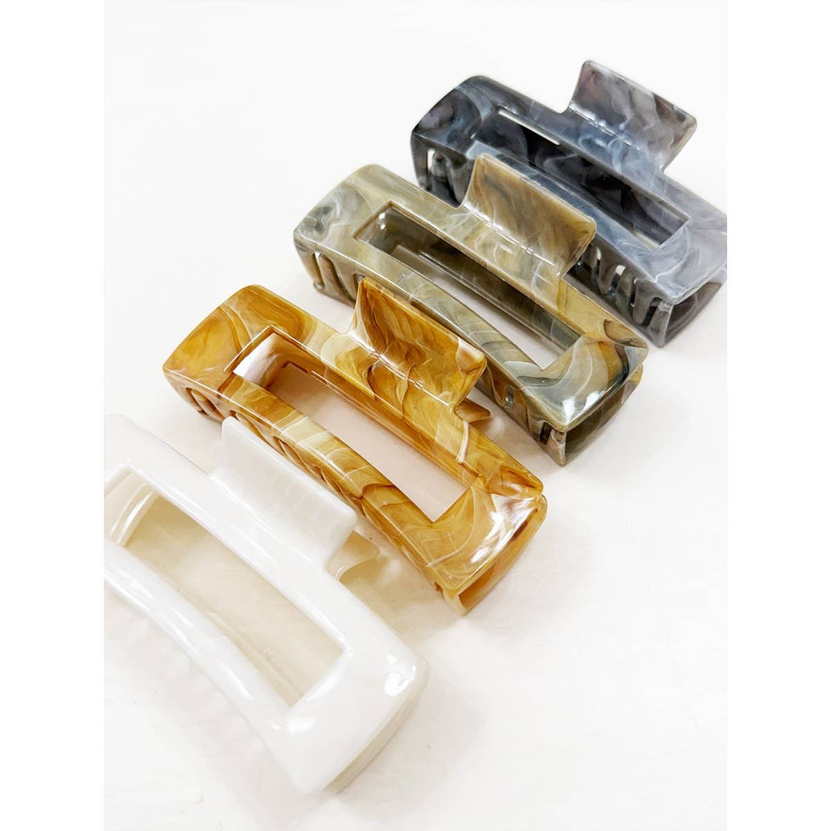 Neutral Tone Marble Pattern Rectangle Hair Claw