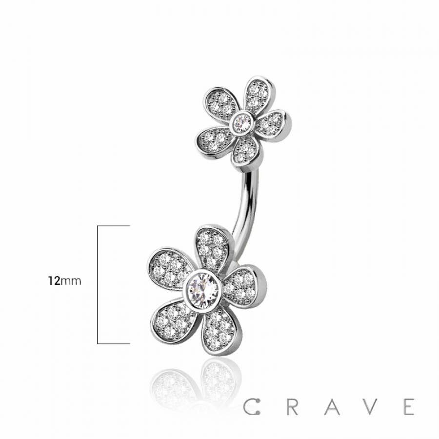 DOUBLE GEM DAISY 316L SURGICAL STEEL NAVEL BELLY RING