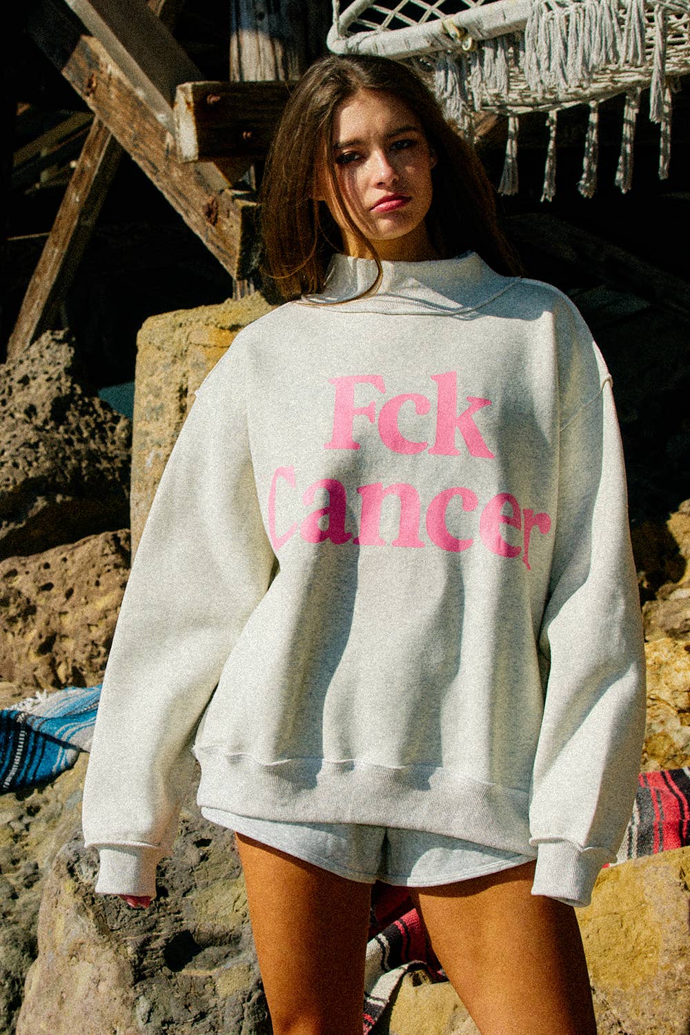 FCKCANCER Reversible Mock Sweatshirt