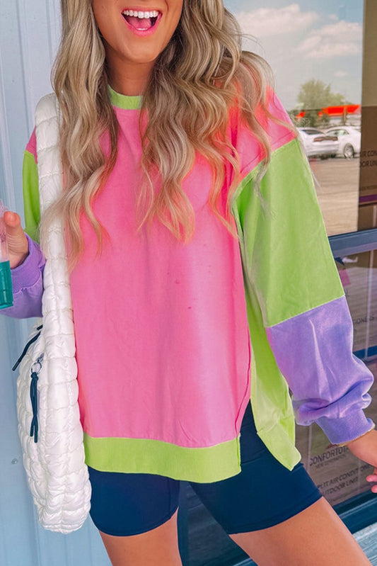 Pink Colorblock Exposed Seam Sweatshirt