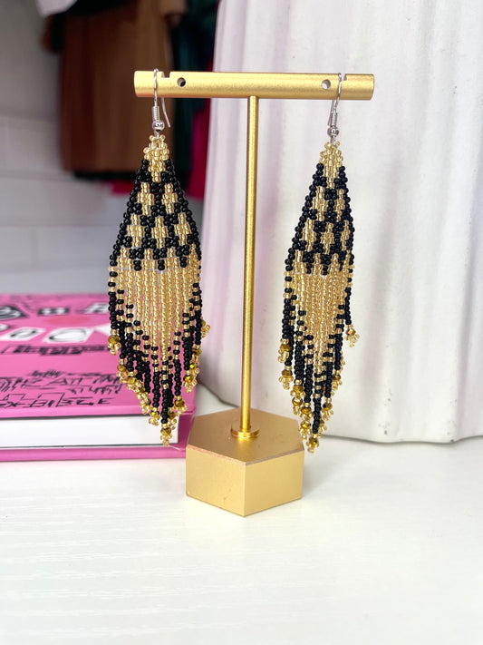 Gold Beaded Fringe Earring