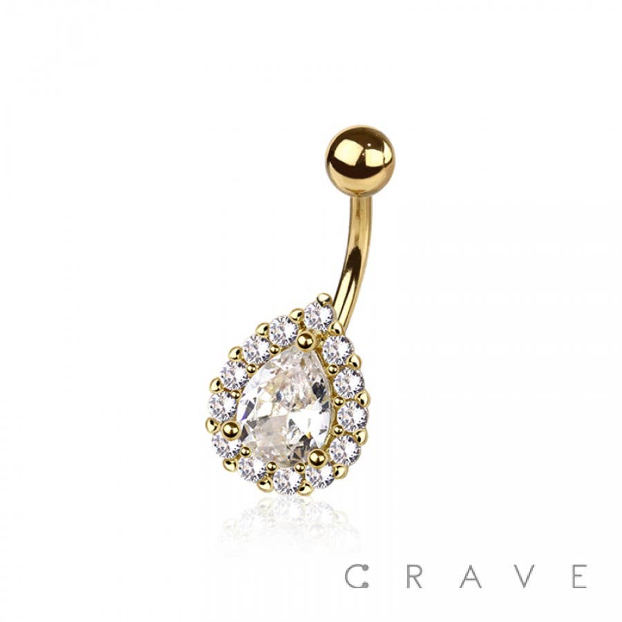 CZ PAVED TEAR DROP 316L SURGICAL STEEL NAVEL RING